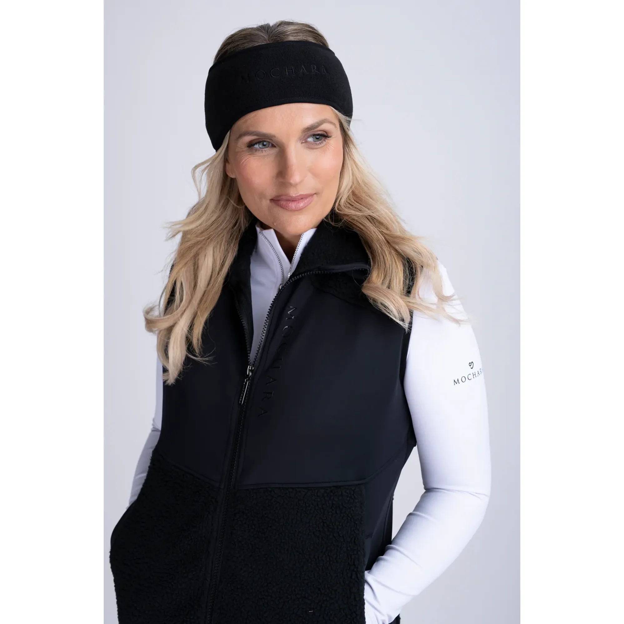 Mocha Ra Mochara Luxe Sherpa Reversible Headband in Black