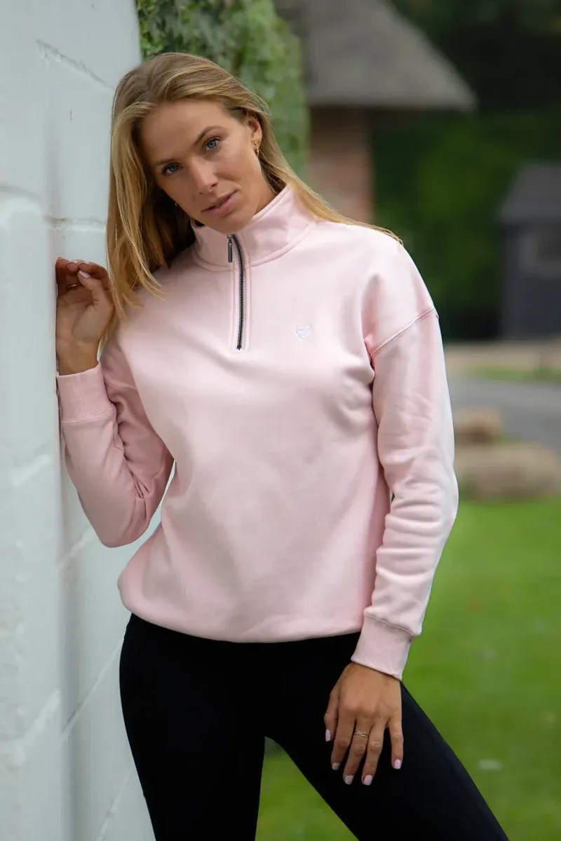 Mochara Half Zip Sweatshirt Ladies in Baby Pink