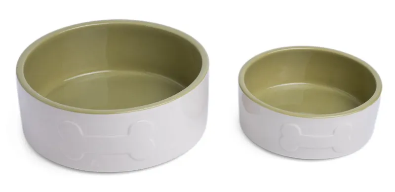 Petface Bone Ceramic Bowl in Cream and Green-1