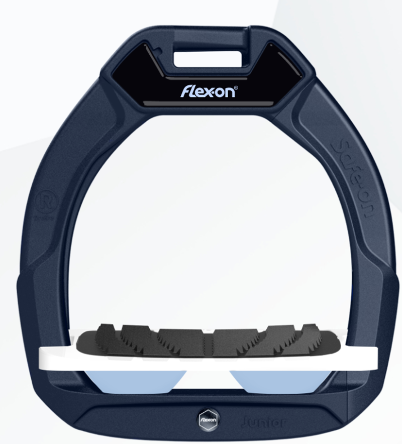 Flex-on Safe-on Junior Stirrups in Navy/White/Glacier Blue