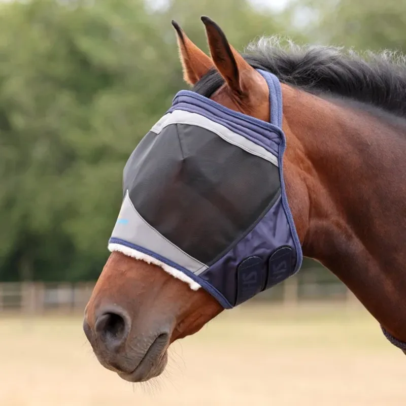 Shires FlyGuard Pro Fine Mesh Earless Fly Mask in Navy