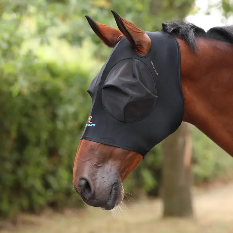 Shires FlyGuard Pro Stretch Fly Mask with Ear Holes in Jet