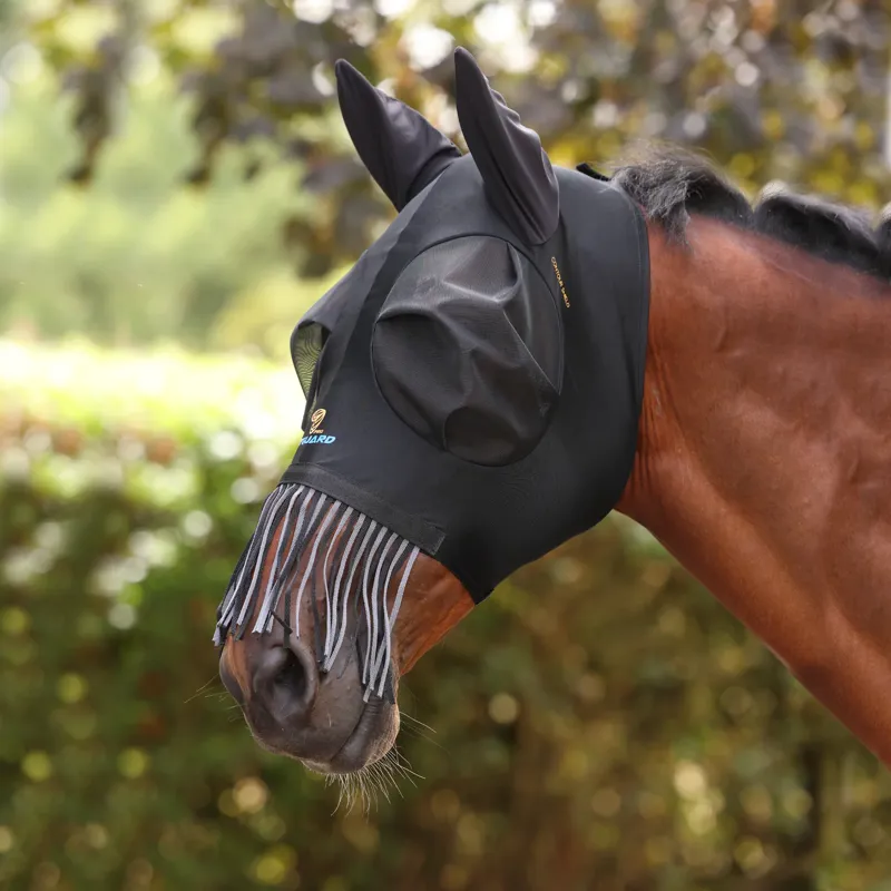 Shires FlyGuard Pro Stretch Fly Mask with Nose Fringe in Jet