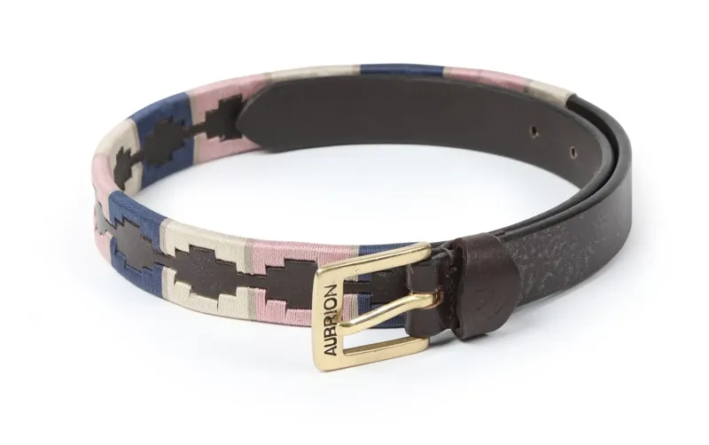 Aubrion Drover Skinny Polo Belt in Pink and Navy