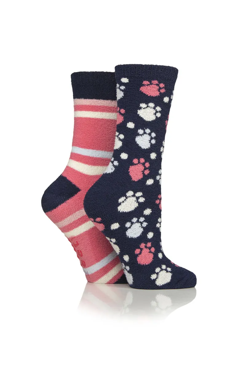 Sockshop WildFeet Fluffy Lounge Socks Ladies in Paw Print
