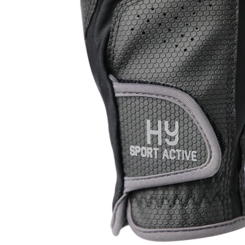 Hy Equestrian Sport Active Riding Gloves in Black/Grey - WEB EXCLUSIVE-2