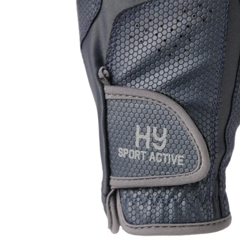 Hy Equestrian Sport Active Riding Gloves in Navy/Grey-2