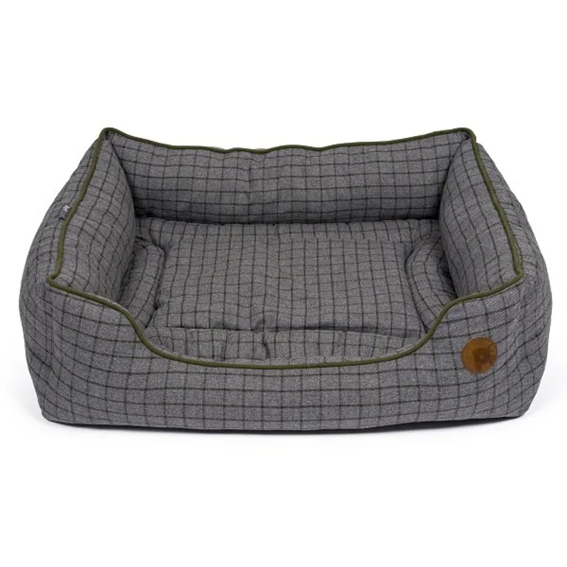 Petface Square Dog Bed in Grey and Moss Green