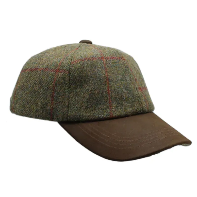 Heather Hats Tyndrum Tweed Baseball Cap Unisex in Brown and Red Check