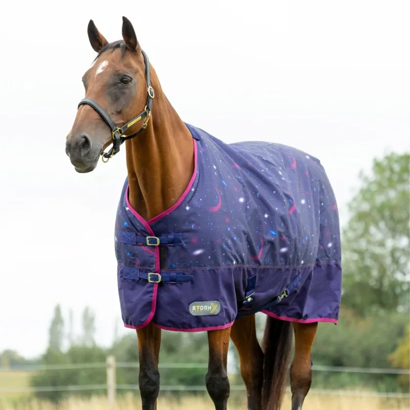 StormX Original Out Of This World 100g Turnout Rug in Navy and Magenta-3