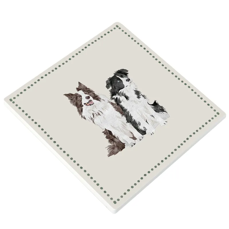 Vivid Squid 2 Collies Ceramic Coaster-1