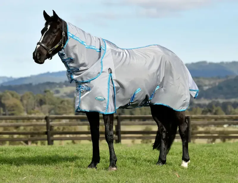 Weatherbeeta Comfitec Hexi Shield Combo Fly Rug in Silver and Teal Blue