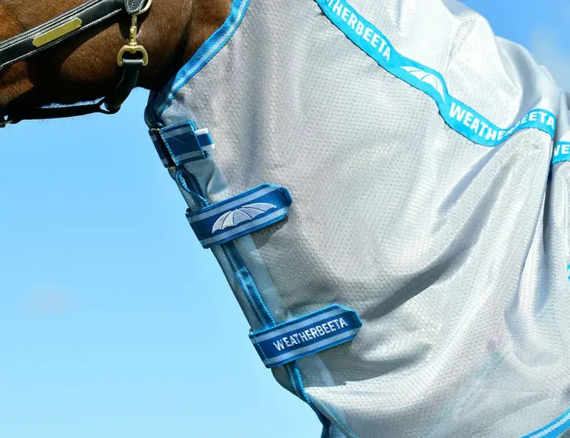 Weatherbeeta Comfitec Hexi Shield Combo Fly Rug in Silver and Teal Blue-3