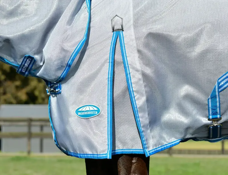 Weatherbeeta Comfitec Hexi Shield Combo Fly Rug in Silver and Teal Blue-5