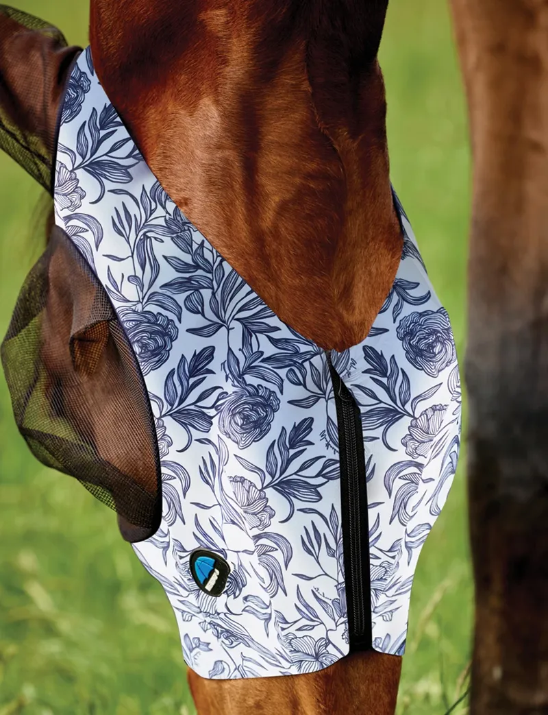 Weatherbeeta ComFiTec Deluxe Stretch Fly Mask in Navy Floral Print-1