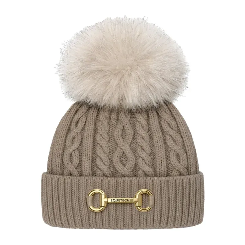 Equetech Reknit Cable Bit Waterproof Knit Hat in Taupe