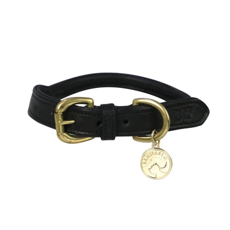 Benji and Flo Superior Rolled Leather Dog Collar in Black - WEB EXCLUSIVE