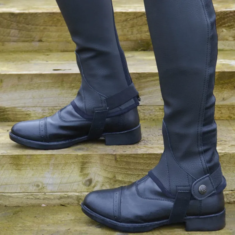 Hy Equestrian Synthetic Combi Leather Half Chaps Kids in Black-1